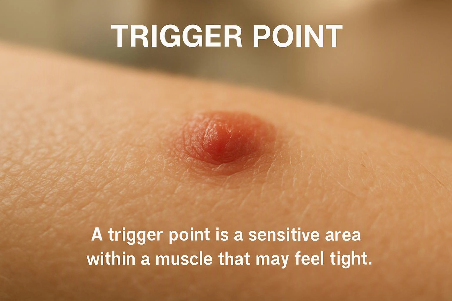 Close-up of raised red skin bump on a blurred background with the words “TRIGGER POINT” and a short explanation beneath